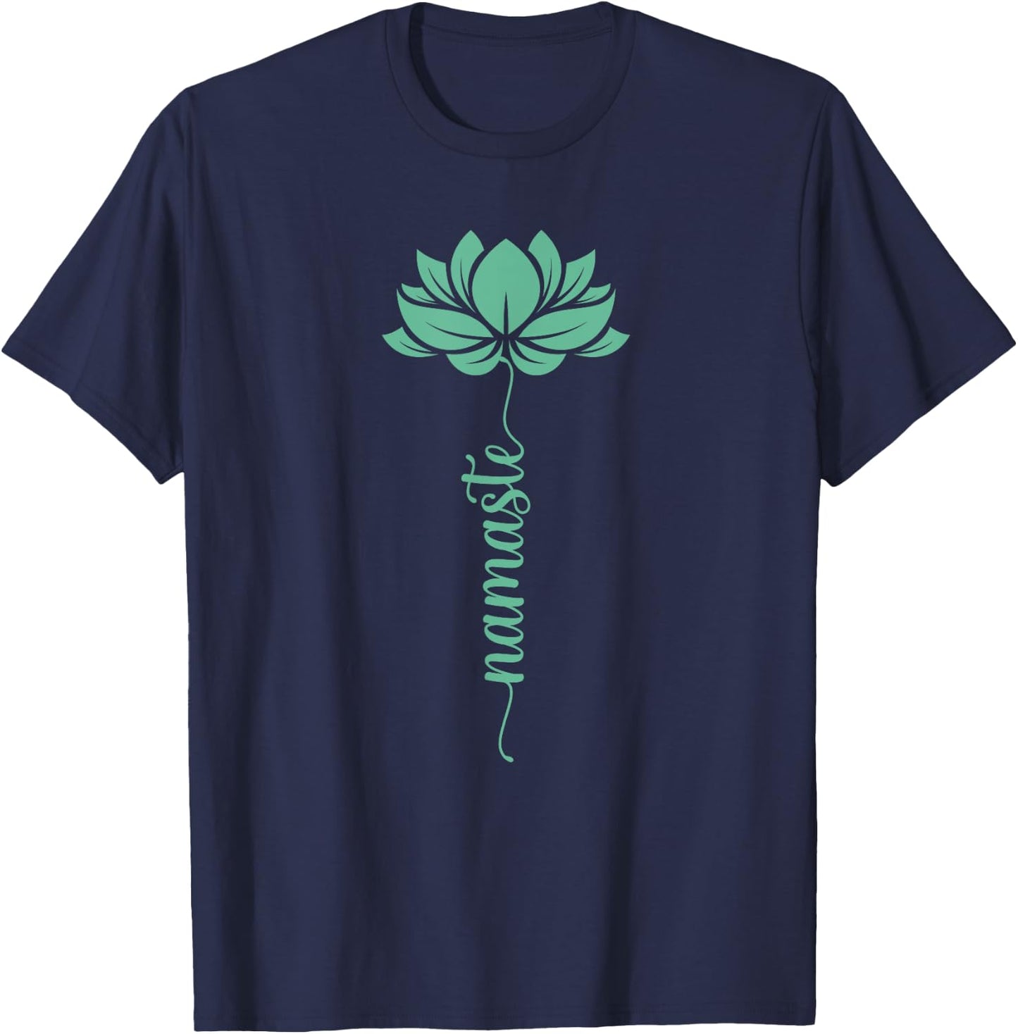 Namaste Yoga Lotus Flower Minimal Mint Green New Age Flower T-Shirt - T-Shirt | Navy