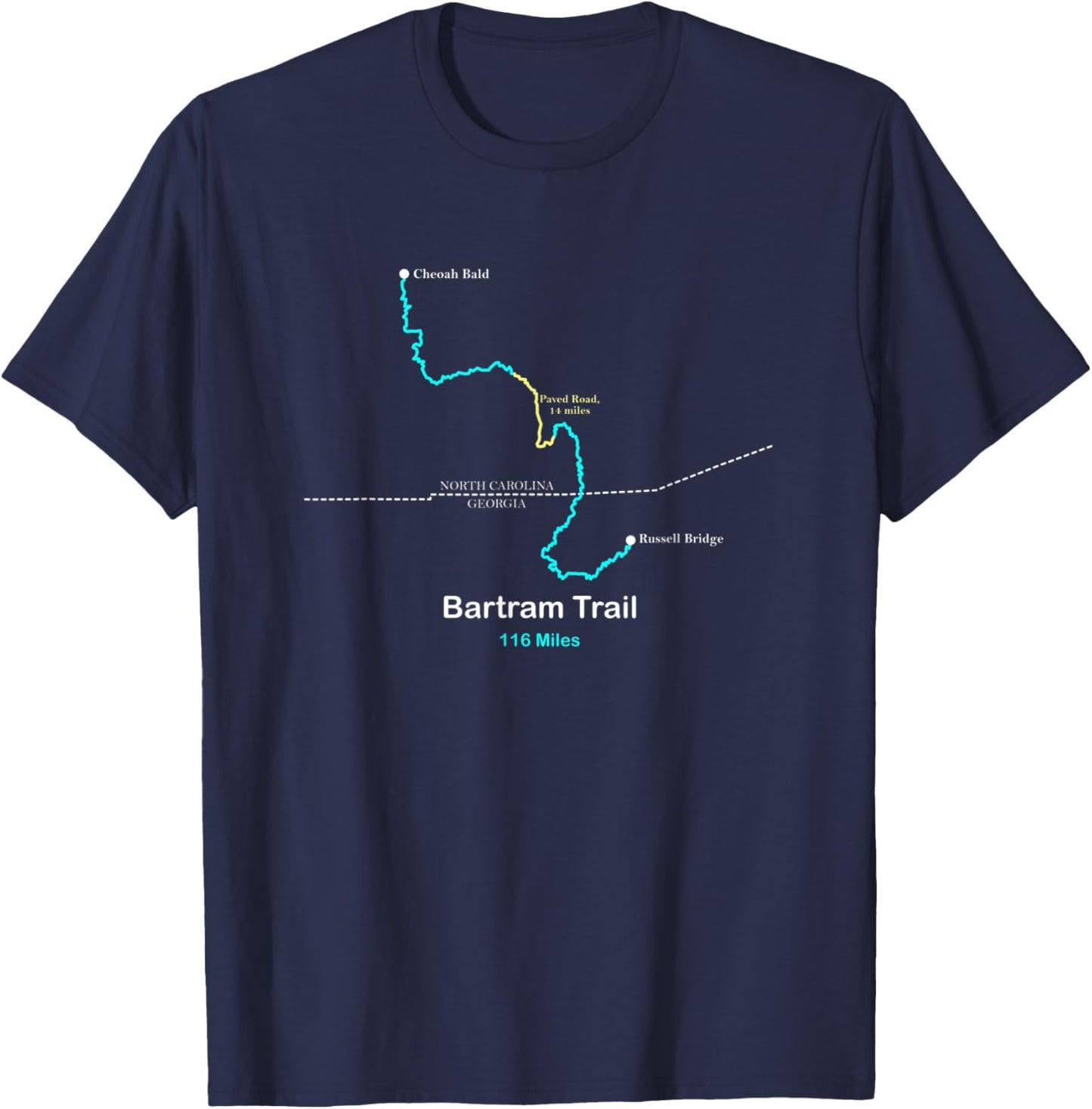 Route Map of the Bartram Trail in North Carolina and Georgia T-Shirt - T-Shirt | Navy