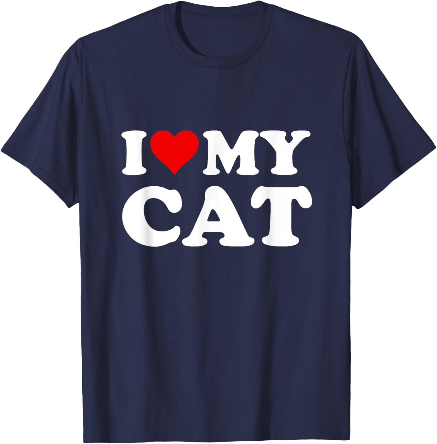 Red Heart I Love My Cat Men Women Girls Kids T-Shirt - T-Shirt | Navy