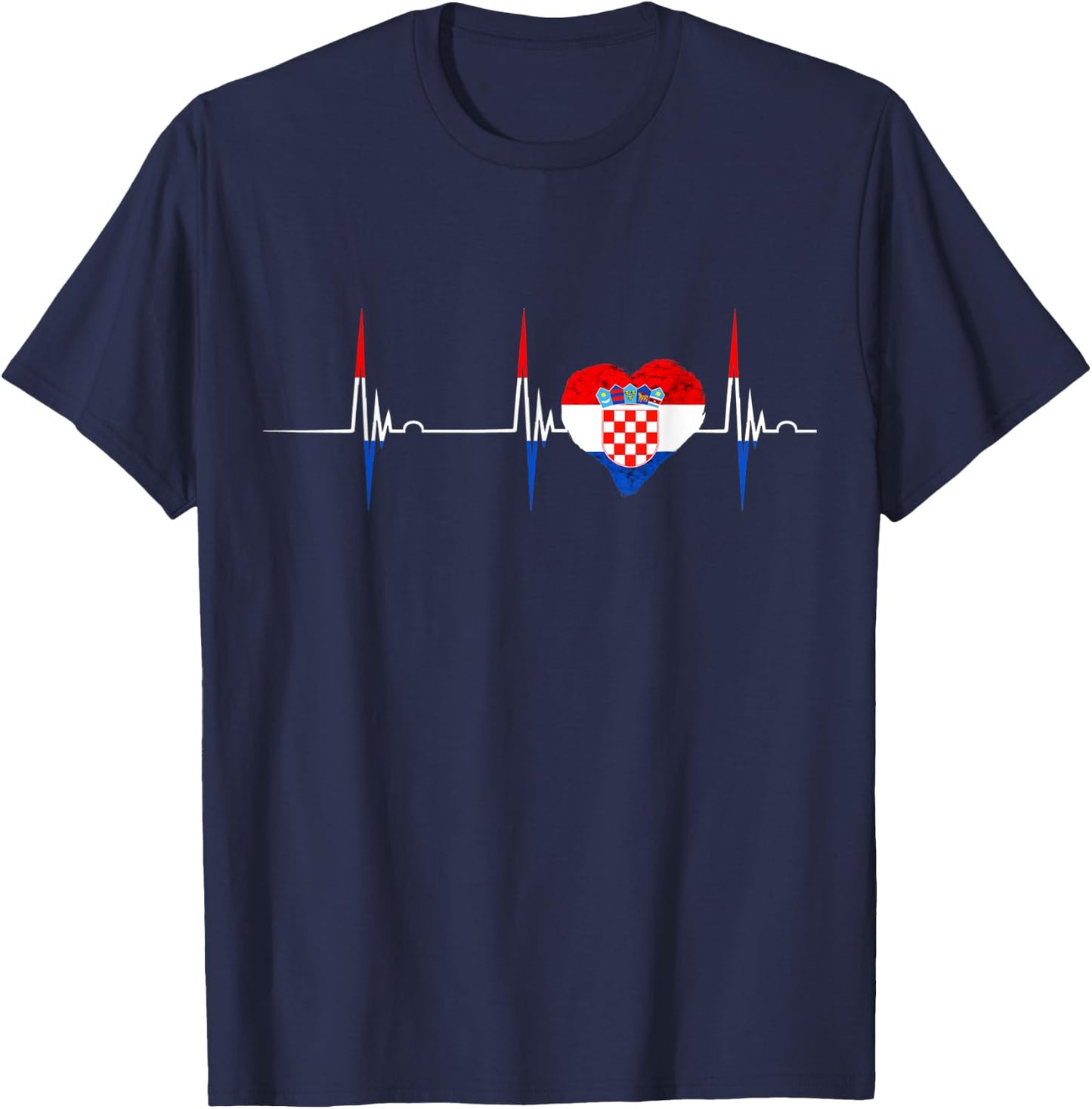 Heartbeat EKG Pulse Croatia Croatian Roots Croatian Flag T-Shirt - T-Shirt | Navy