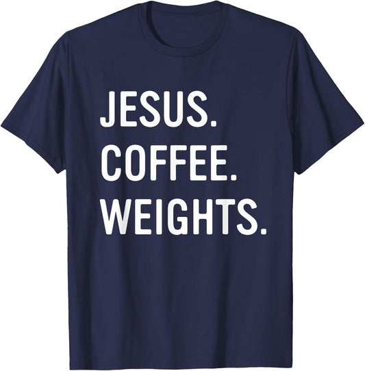Christian Jesus Coffee Weights Gym Workout T-Shirt - T-Shirt | Navy