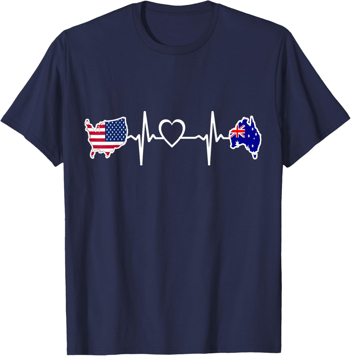 Australia American USA Flag - USA Australian Heartbeat T-Shirt - T-Shirt | Navy