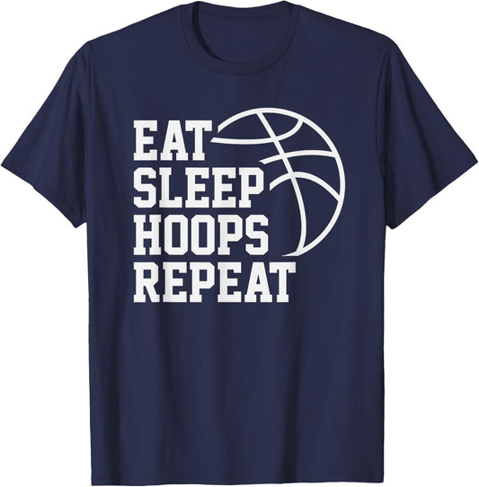 Eat Sleep Hoops Repeat Funny Saying Quote Basketball T-Shirt - T-Shirt | Navy