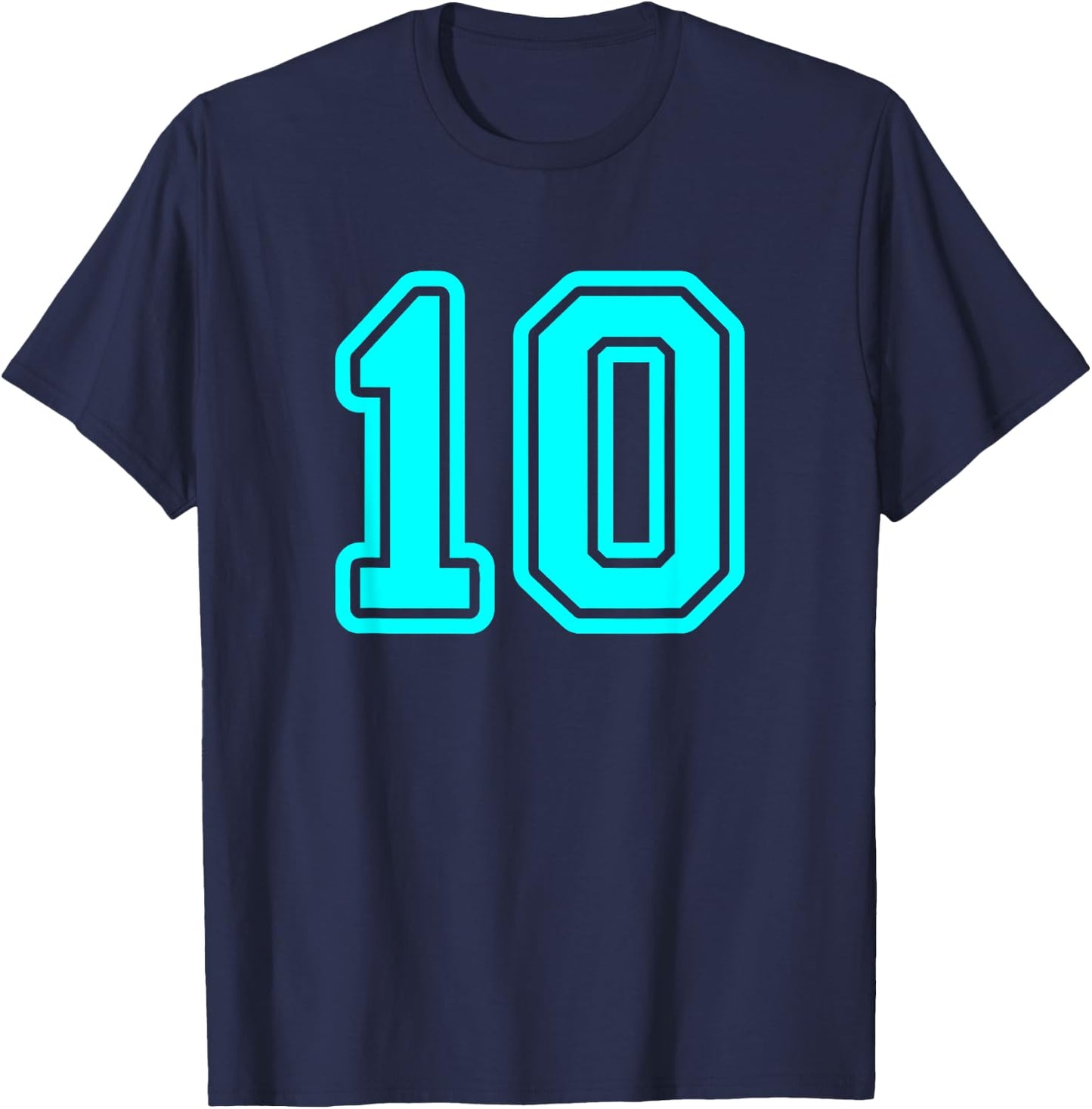 Jersey #10 Cyan Sports Team Player Fan Jersey Number 10 T-Shirt - T-Shirt | Navy