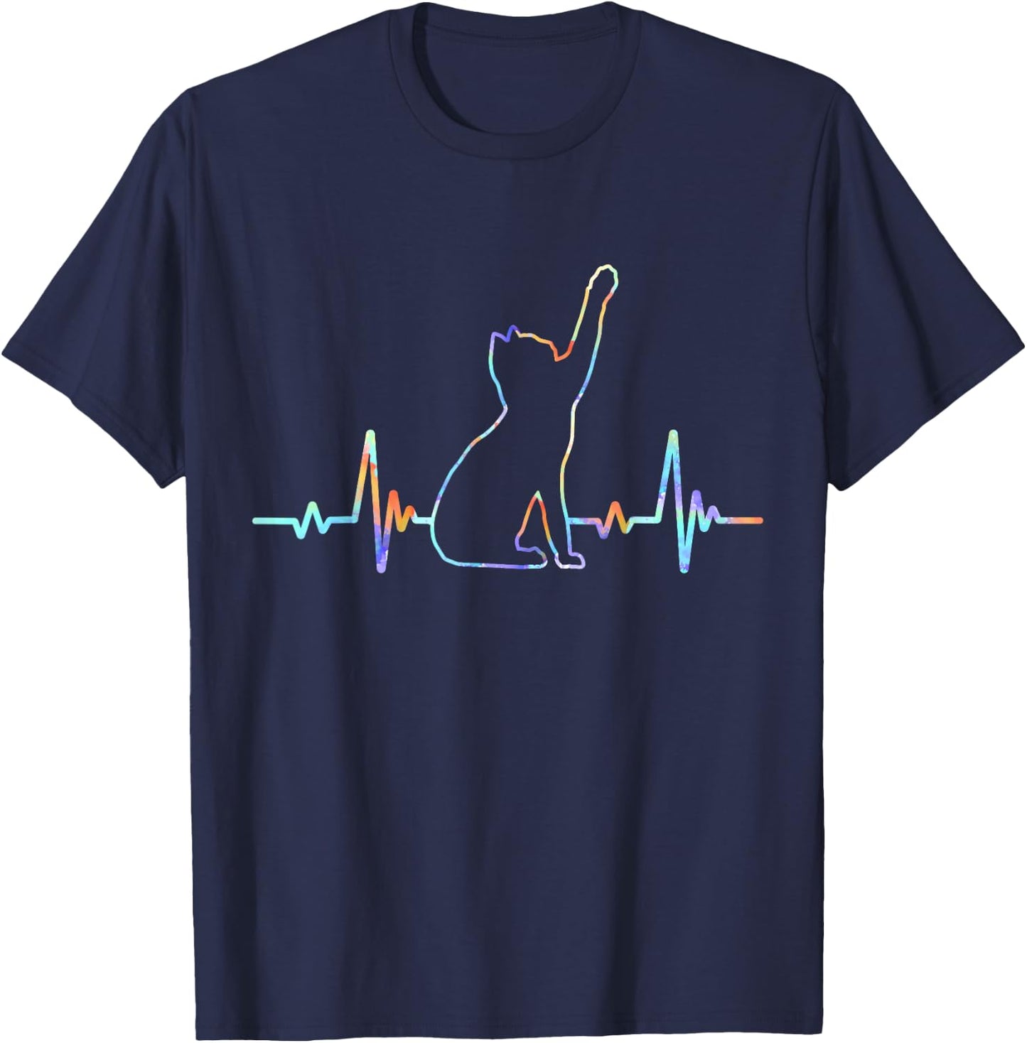 Heartbeat Cat Lover Animal Silhouette Cute Cat T-Shirt - T-Shirt | Navy