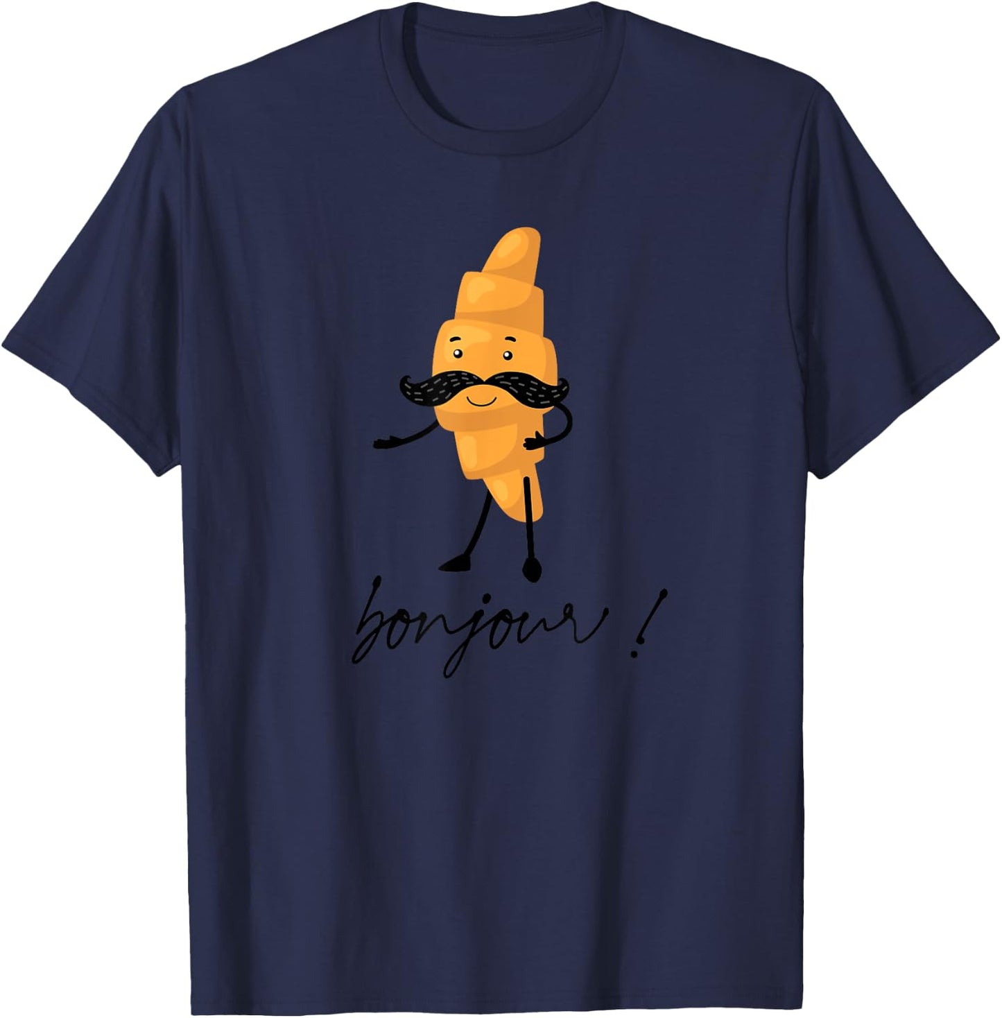 Bonjour Cute Croissant With Mustache Funny France Girls Trip T-Shirt - T-Shirt | Navy