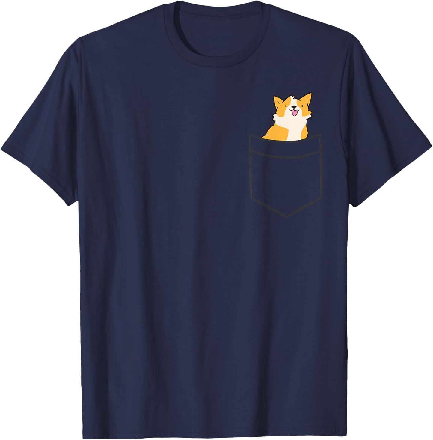 Corgi Dog In Pocket Pembroke Welsh Corgi Women Girls Kids T-Shirt - T-Shirt | Navy