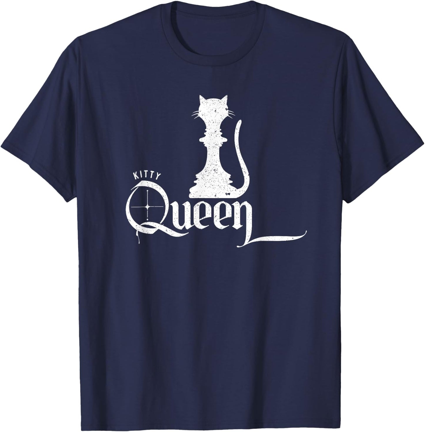 Classic Chess and Cat Design, kitty, Queen and T-Shirt - T-Shirt | Navy