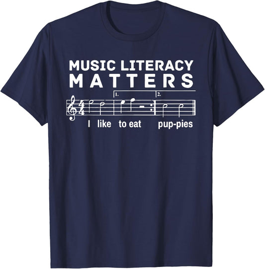 Music Literacy Matters I Like to Eat Puppies T-Shirt - T-Shirt | Navy