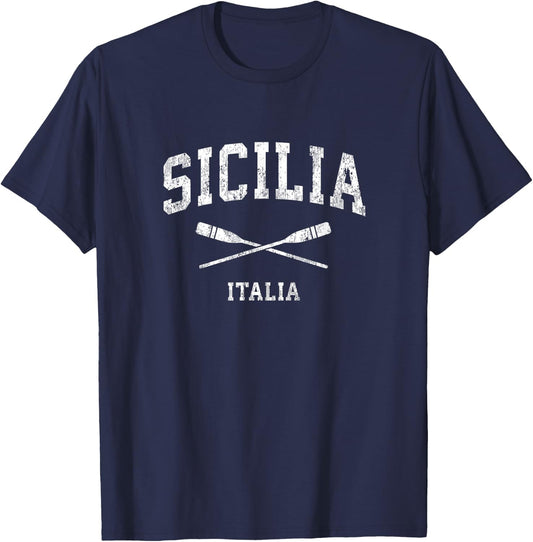 Sicily Italy Vintage Nautical Paddles Sports Oars T-Shirt - T-Shirt | Navy