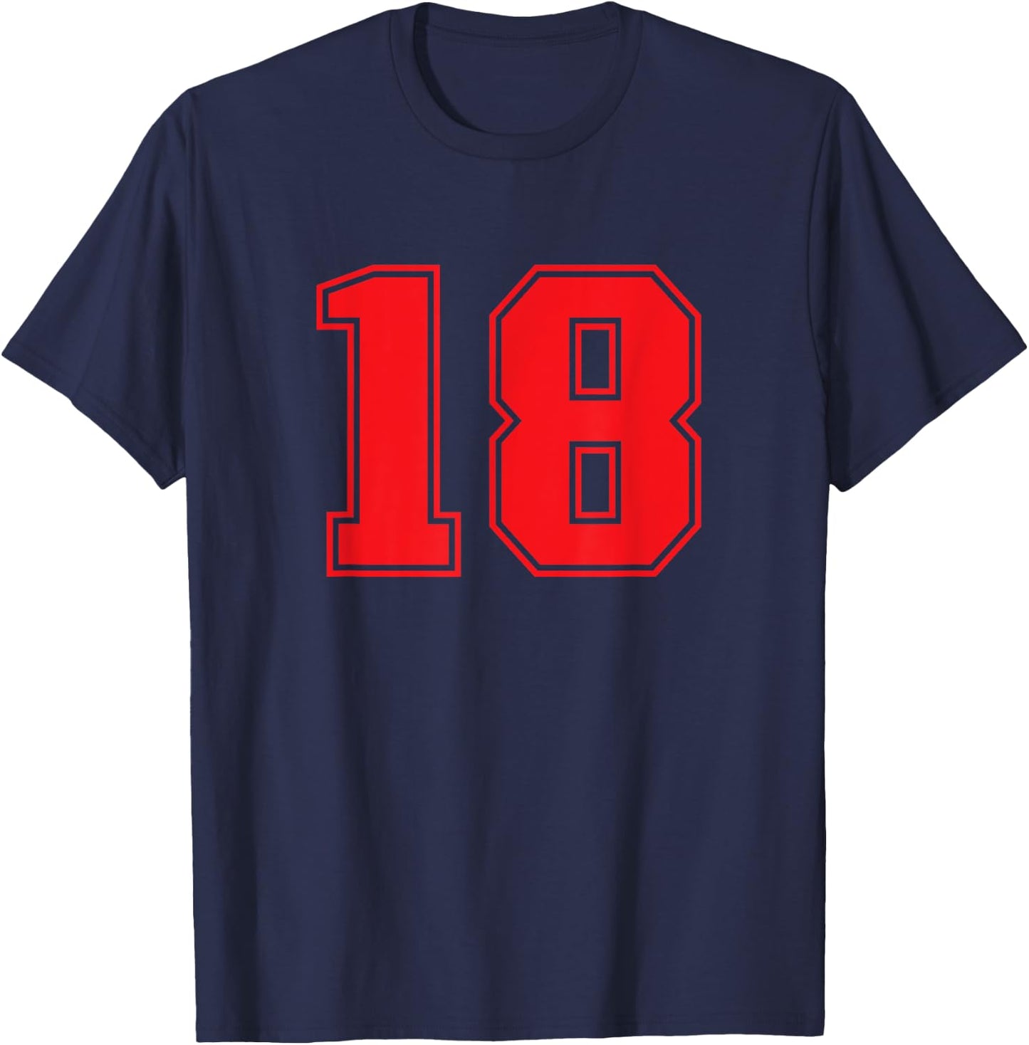 Number #18 Red Sport Number T-Shirt - T-Shirt | Navy