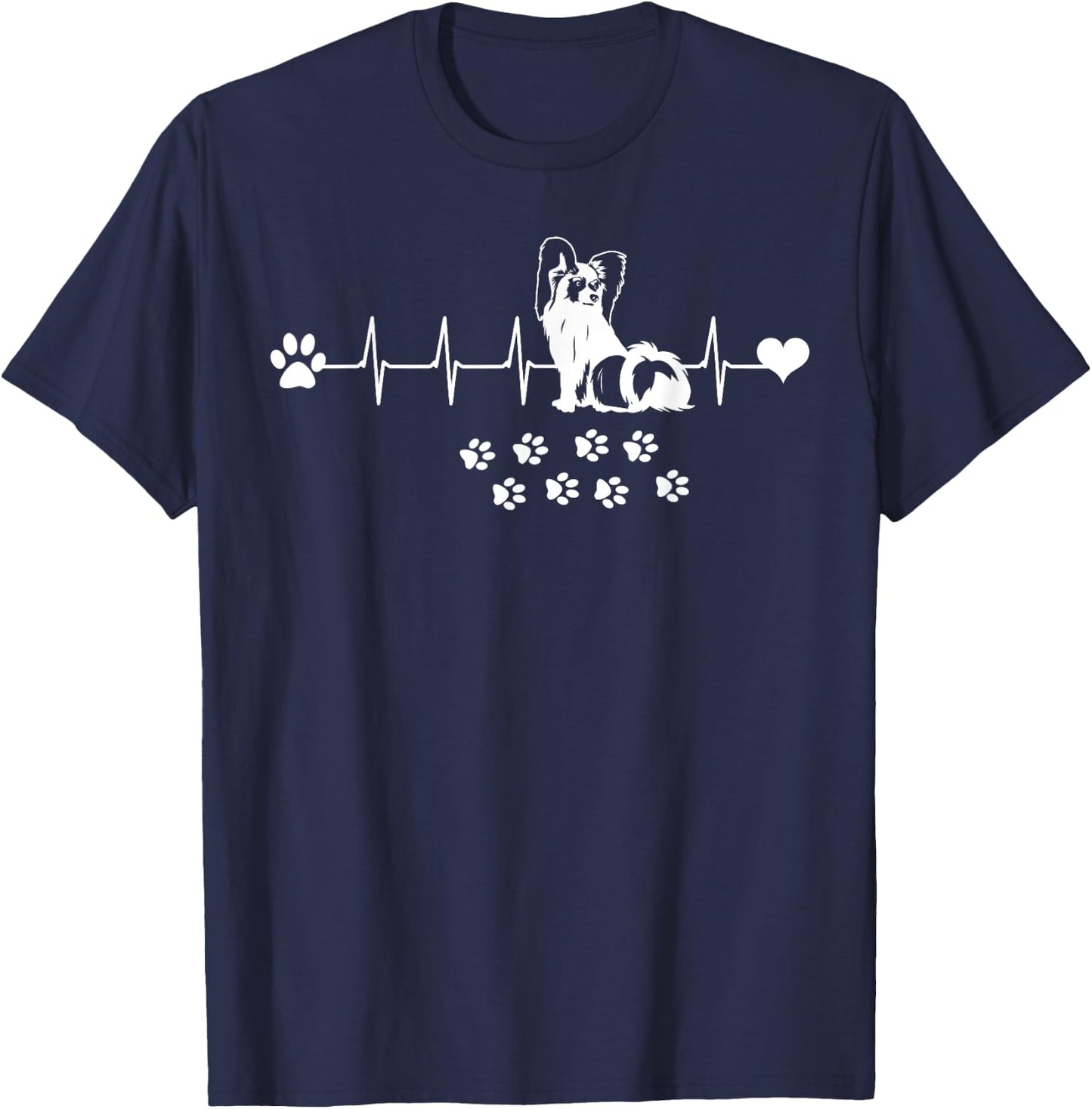 Papillon Dog Paw Heartbeat Spaniel Breed Fur Parent Trainer Men Women Kids T-Shirt - T-Shirt | Navy