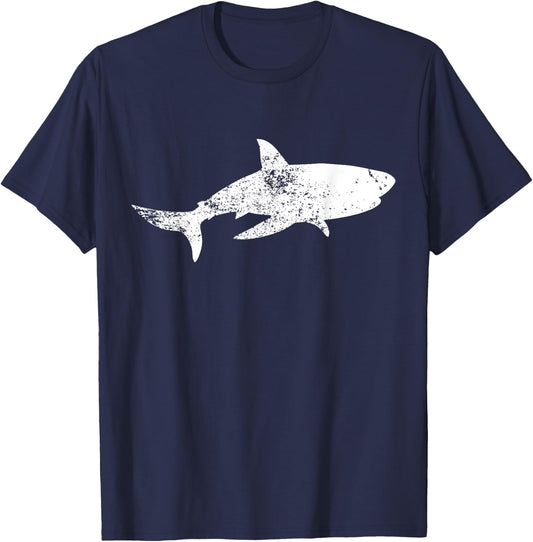 Grunge Great White Shark Print - Vintage Shark T-Shirt - T-Shirt | Navy