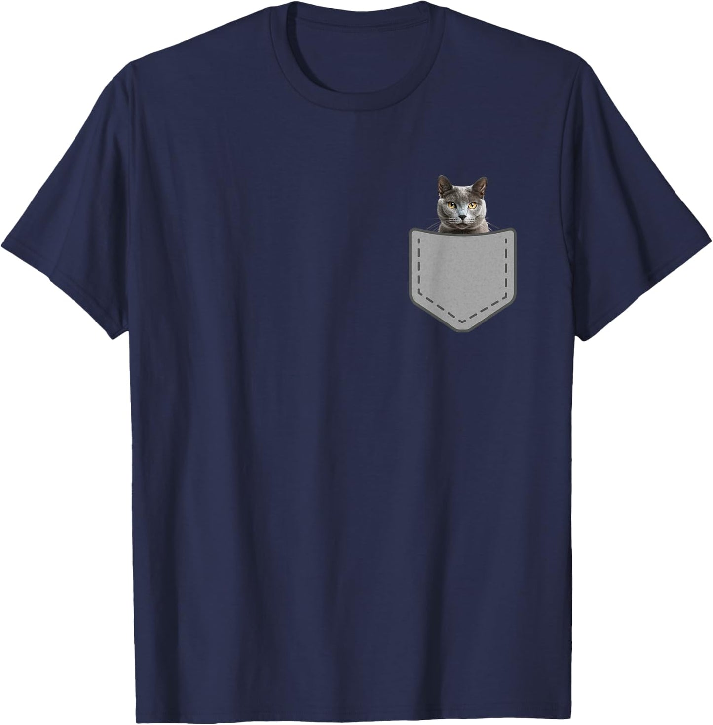 Funny Russian Blue Cat In Your Pocket Women Girls Kids T-Shirt - T-Shirt | Navy