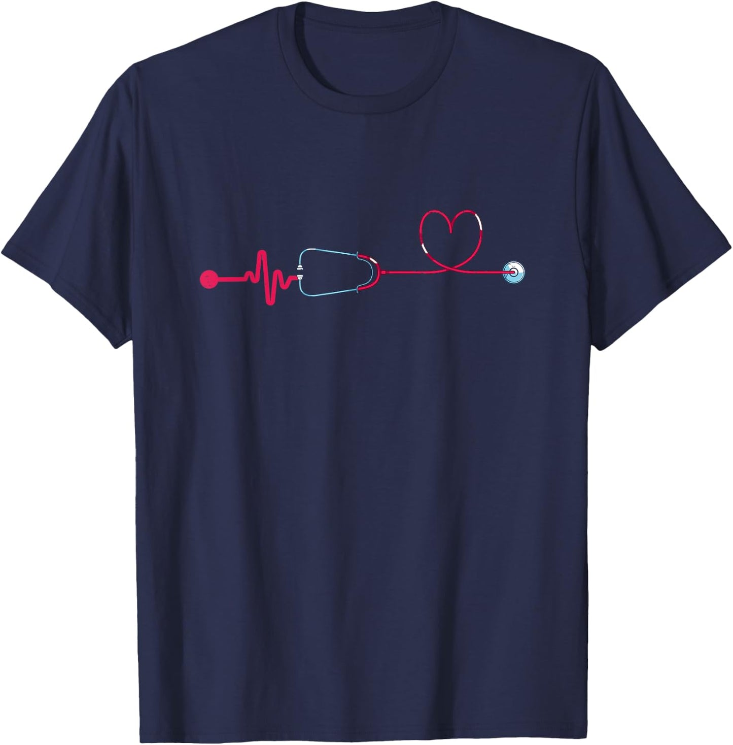 Medical Nursing Heart Stethoscope Heartbeat Nursery Nurse T-Shirt - T-Shirt | Navy