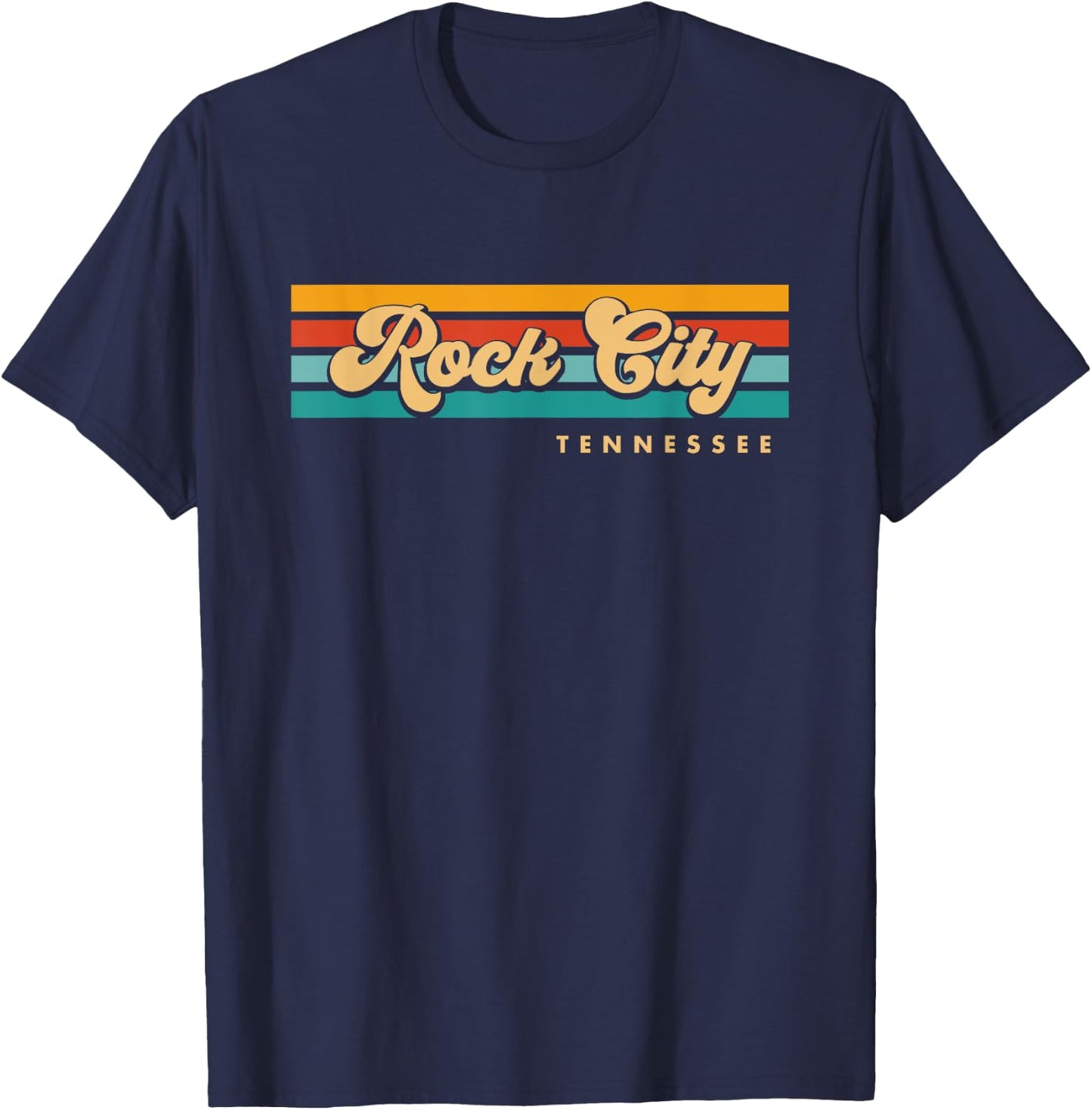 Vintage Sunset Stripes Rock City, Tennessee T-Shirt - T-Shirt | Navy