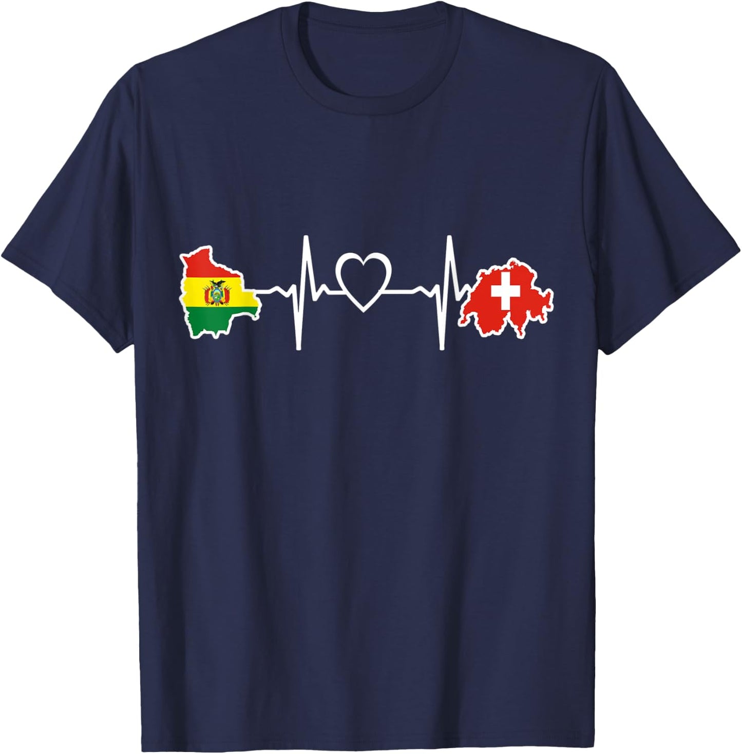 Switzerland Bolivia Flag Swiss Bolivian Heartbeat T-Shirt - T-Shirt | Navy