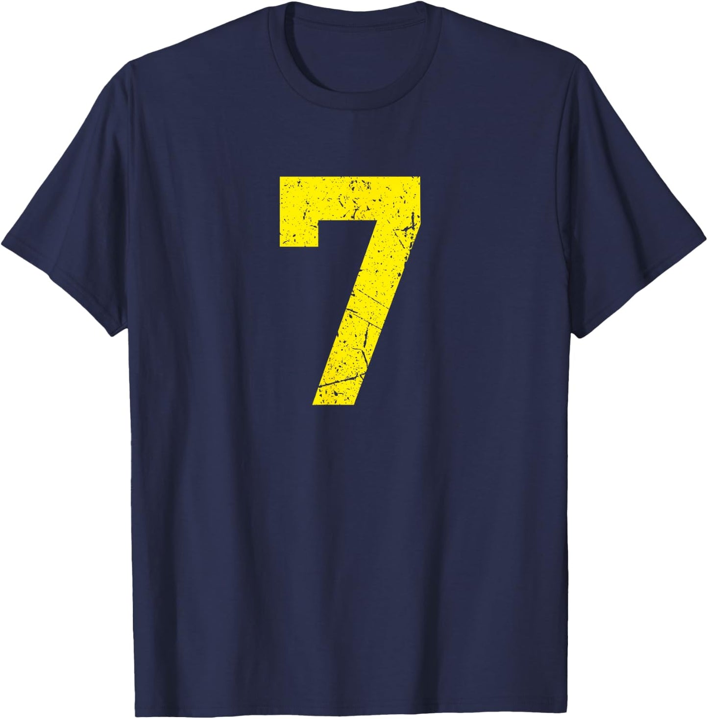 Number #7 Yellow Vintage Sport Varsity Number T-Shirt - T-Shirt | Navy