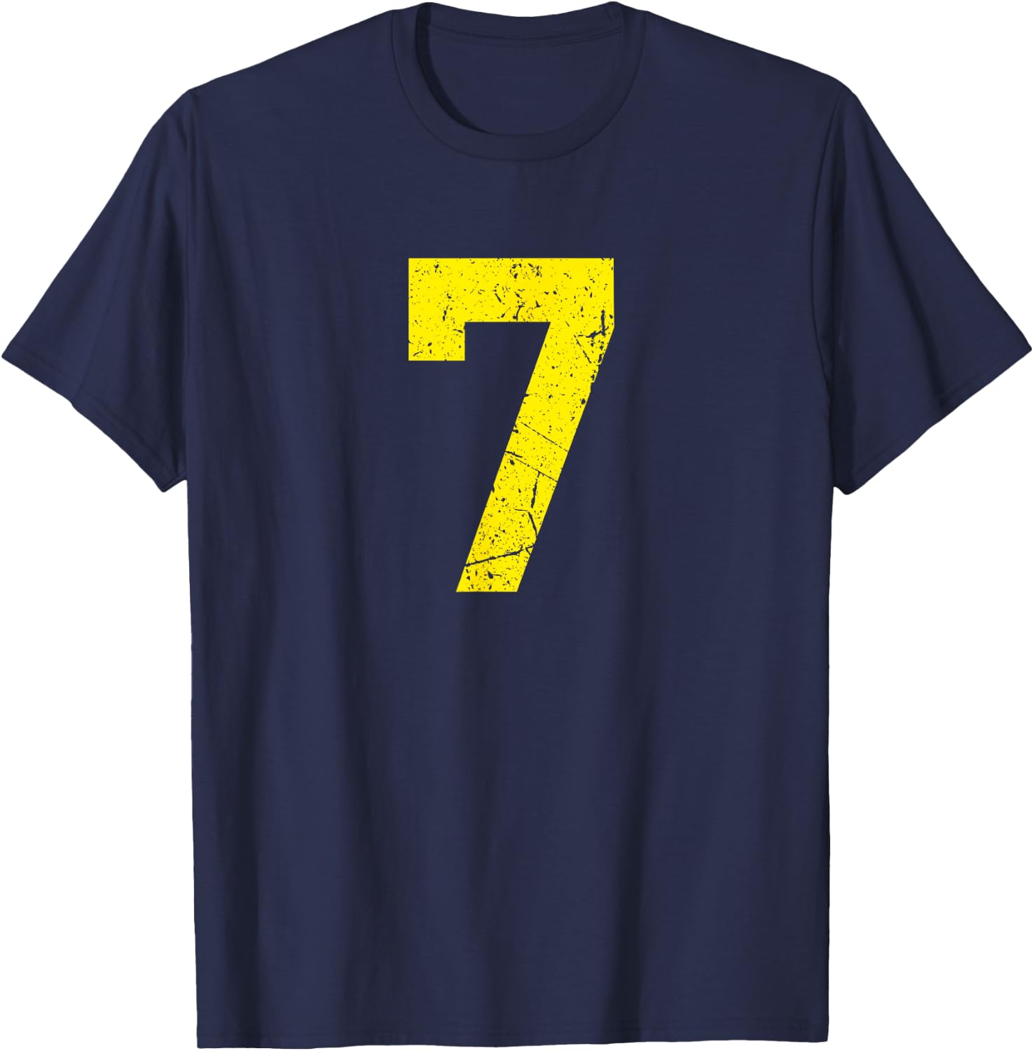 Number #7 Yellow Vintage Sport Varsity Number T-Shirt - T-Shirt | Navy