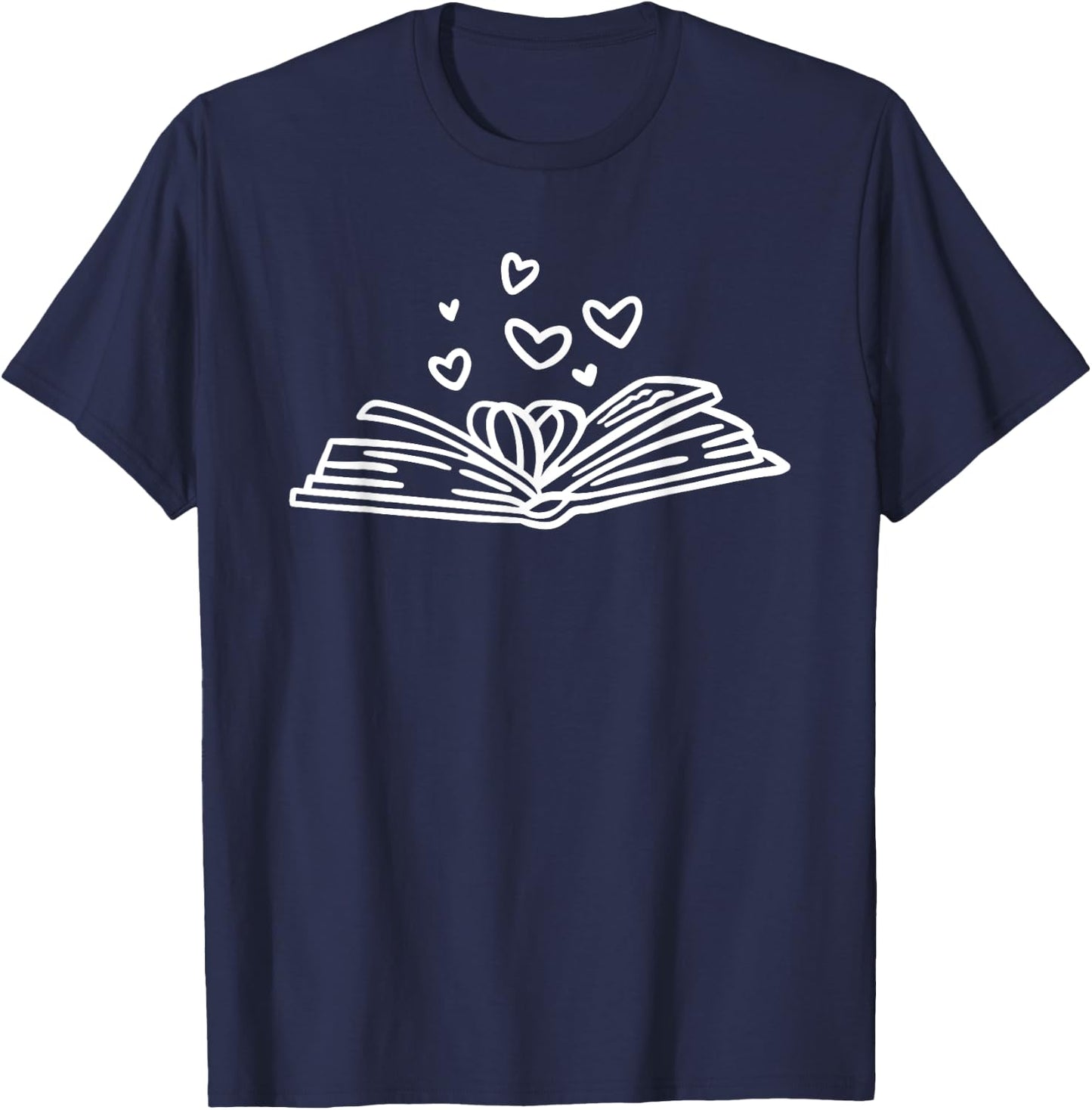 Book Lover Open Book Reading Books Hearts Book T-Shirt - T-Shirt | Navy