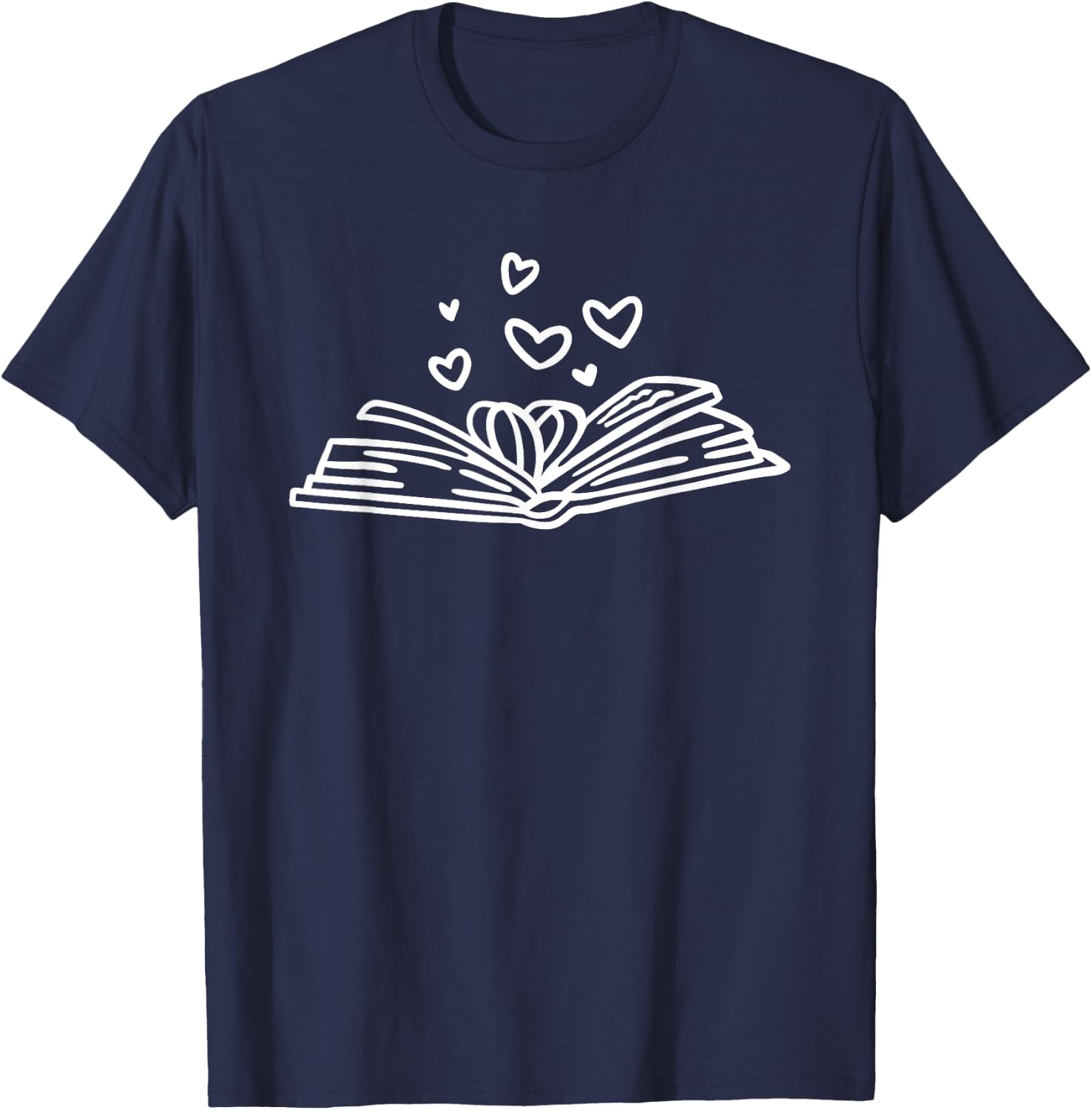 Book Lover Open Book Reading Books Hearts Book T-Shirt - T-Shirt | Navy