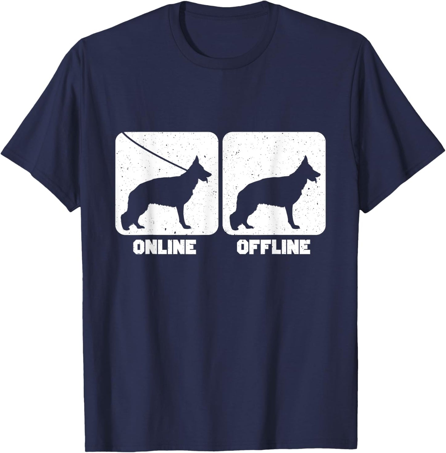 German Shepherd Dog Online Offline Funny T-Shirt - T-Shirt | Navy