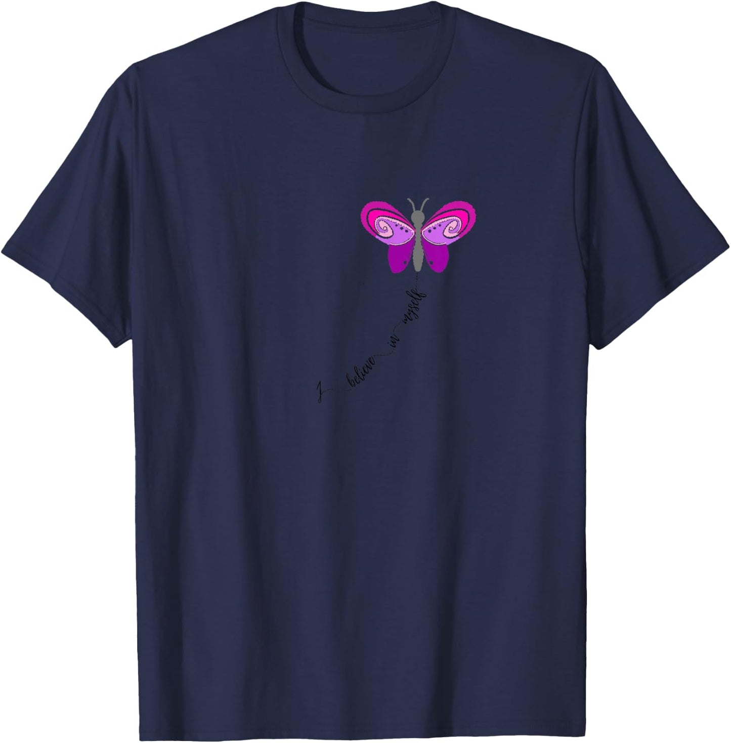 I believe in Myself wording carried by a Pink Butterfly T-Shirt - T-Shirt | Navy
