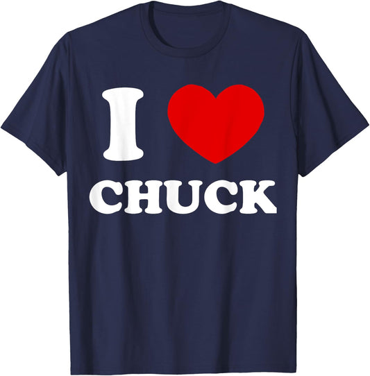 I Love Chuck by Foxio -Adults Black Small Modern Letter Print T-Shirt - T-Shirt | Navy