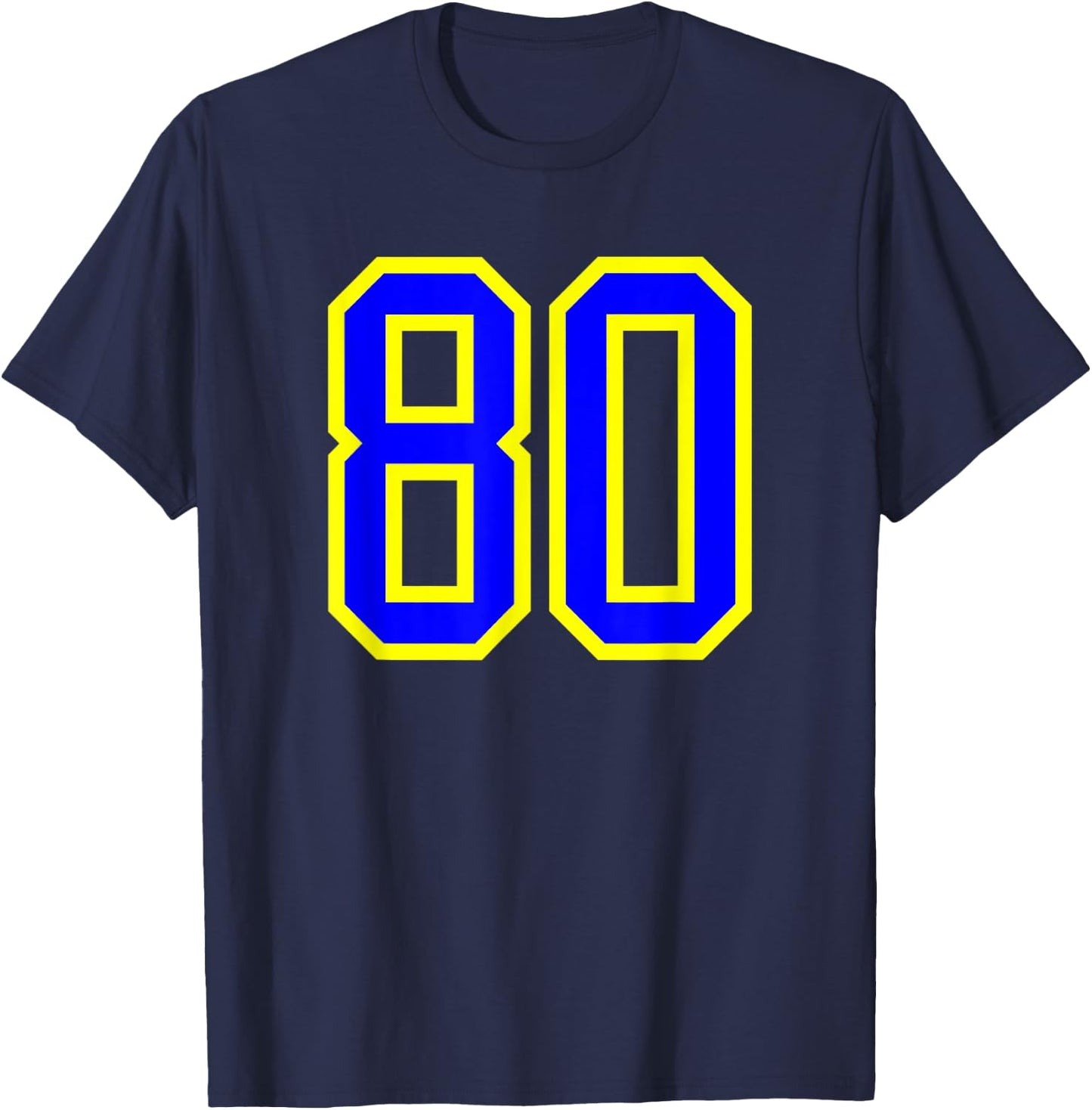 Jersey Number #80 Blue Yellow Birthday Sports Number 80 T-Shirt - T-Shirt | Navy