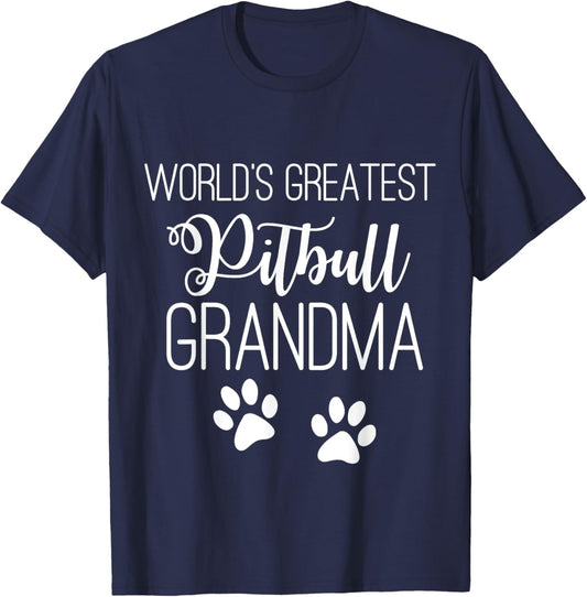 WORLD'S GREATEST PITBULL GRANDMA LOVE MY DOG PAW Men Women T-Shirt - T-Shirt | Navy