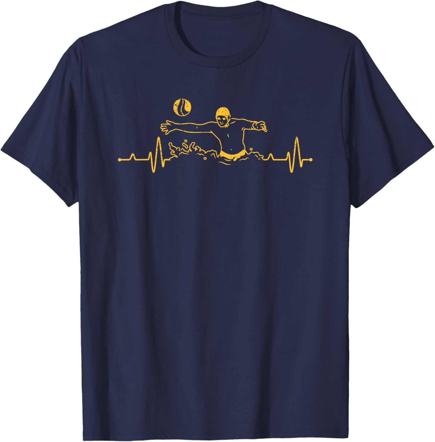 Water Polo Heartbeat Goalie Pulse Athlete Team Sport Lover T-Shirt - T-Shirt | Navy