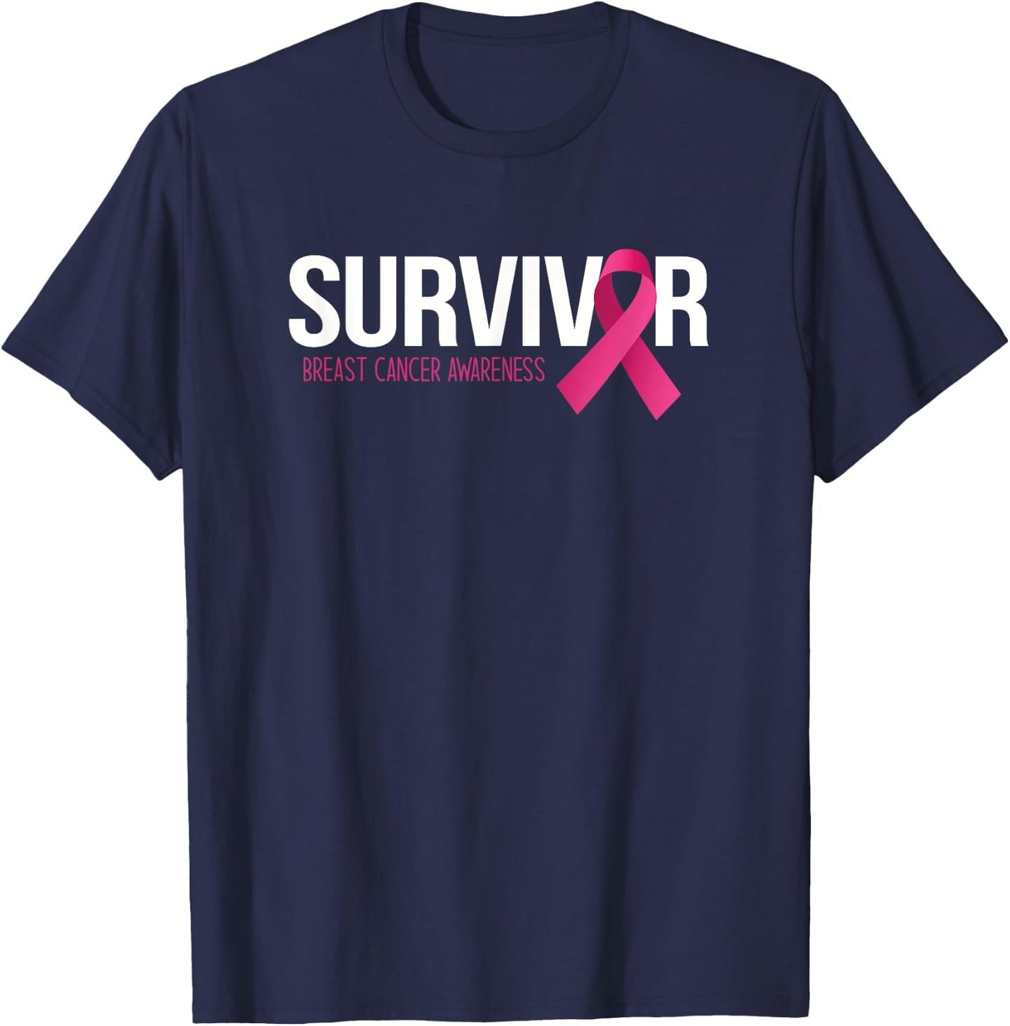 Survivor Breast Cancer Awareness Month Pink Ribbon T-Shirt - T-Shirt | Navy