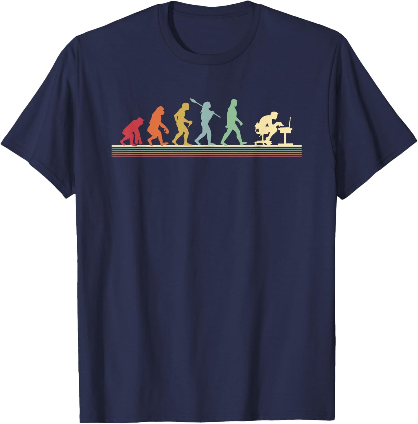 Human Evolution Into A Computer Geek Funny Graphic Design T-Shirt - T-Shirt | Navy