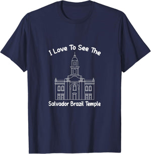 Salvador Brazil Temple, I love to see my temple, primary T-Shirt - T-Shirt | Navy