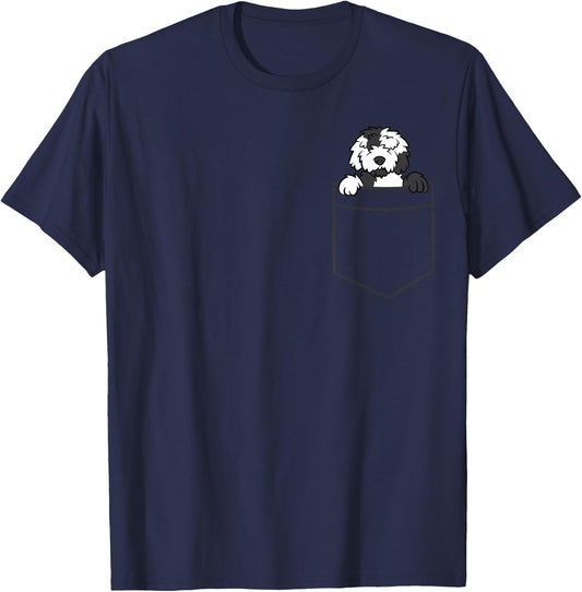 Sheepadoodle Dog In A Pocket Funny Sheepadoodle T-Shirt - T-Shirt | Navy