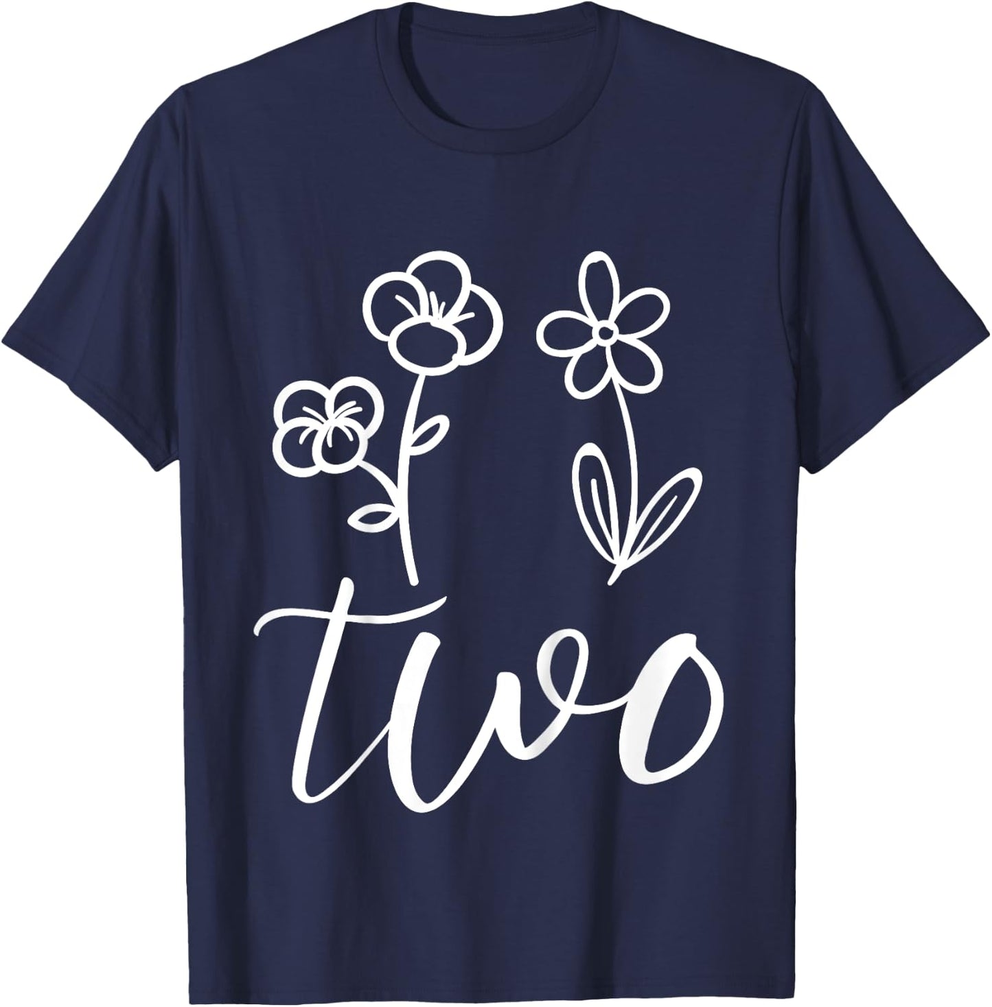 Floral Two 2 Year Old 2nd Birthday Gift Second Girl Toddler T-Shirt - T-Shirt | Navy