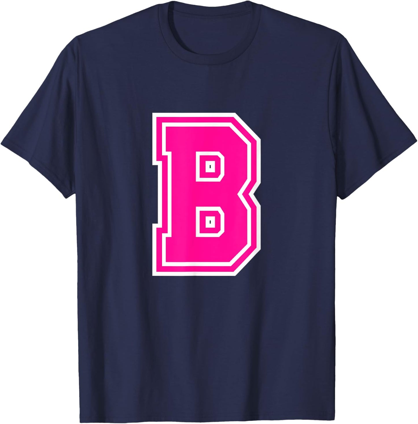 Letter B Pink Monogram Initial T-Shirt - T-Shirt | Navy