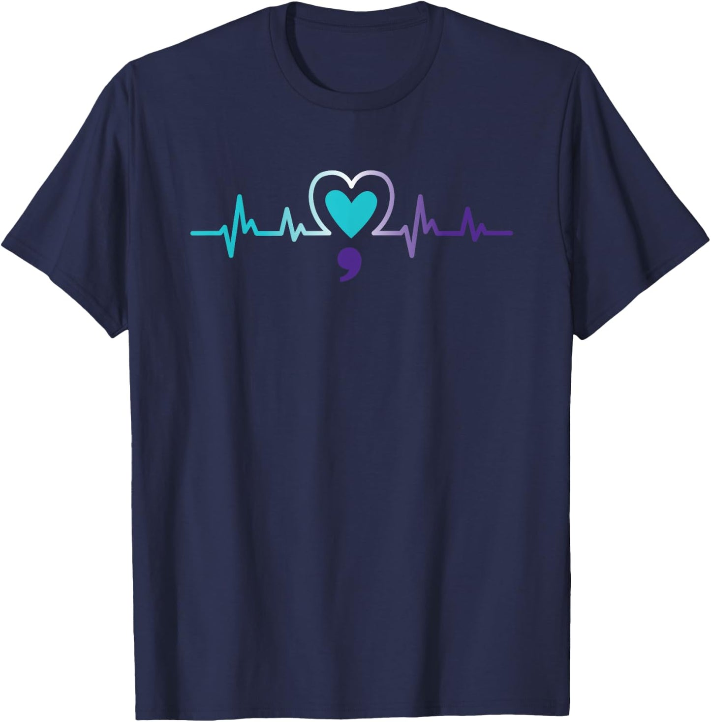 Heartbeat Semicolon Suicide Prevention Mental Awareness Week T-Shirt - T-Shirt | Navy