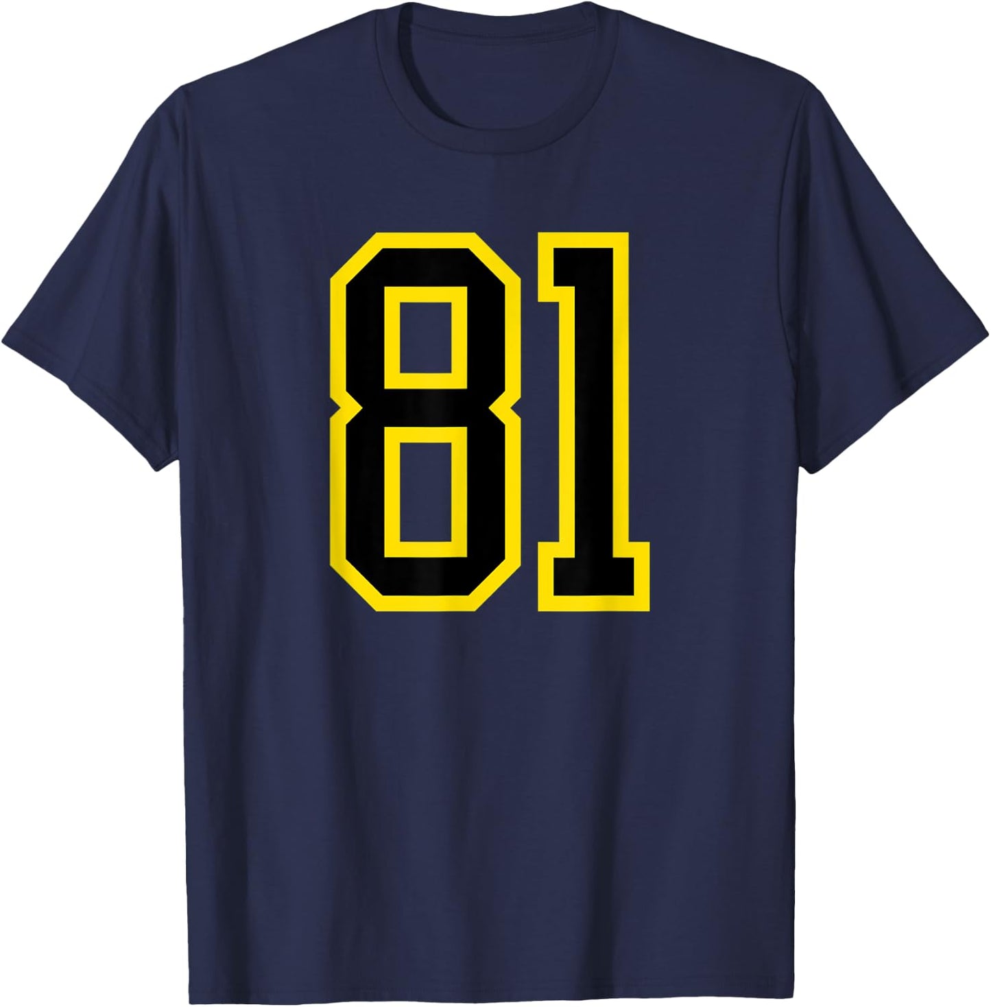 Jersey Number #81 Yellow Black Birthday Sports Number 81 T-Shirt - T-Shirt | Navy