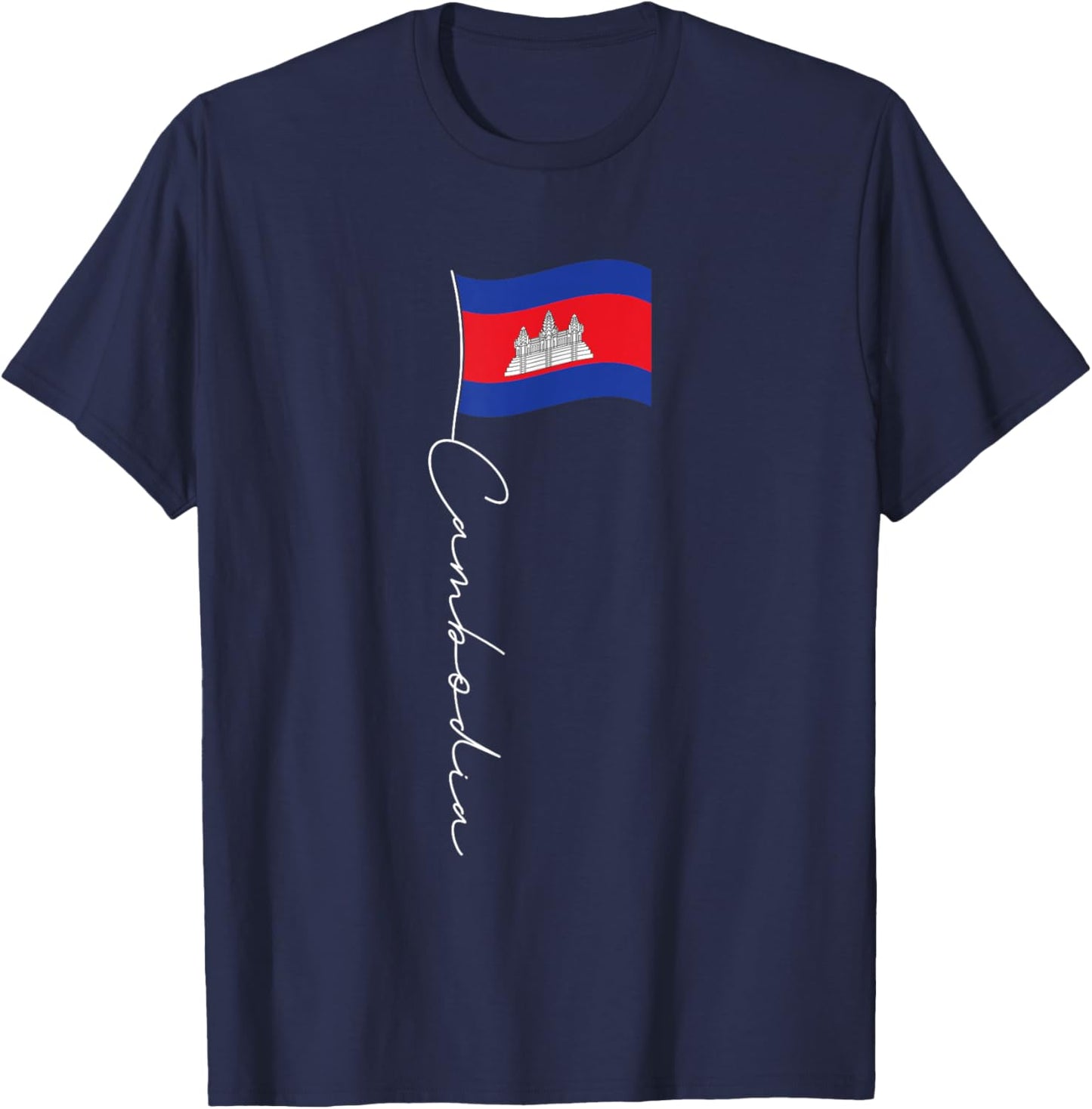 Cambodia Signature Flag Pole - Patriotic Cambodian Flag T-Shirt - T-Shirt | Navy