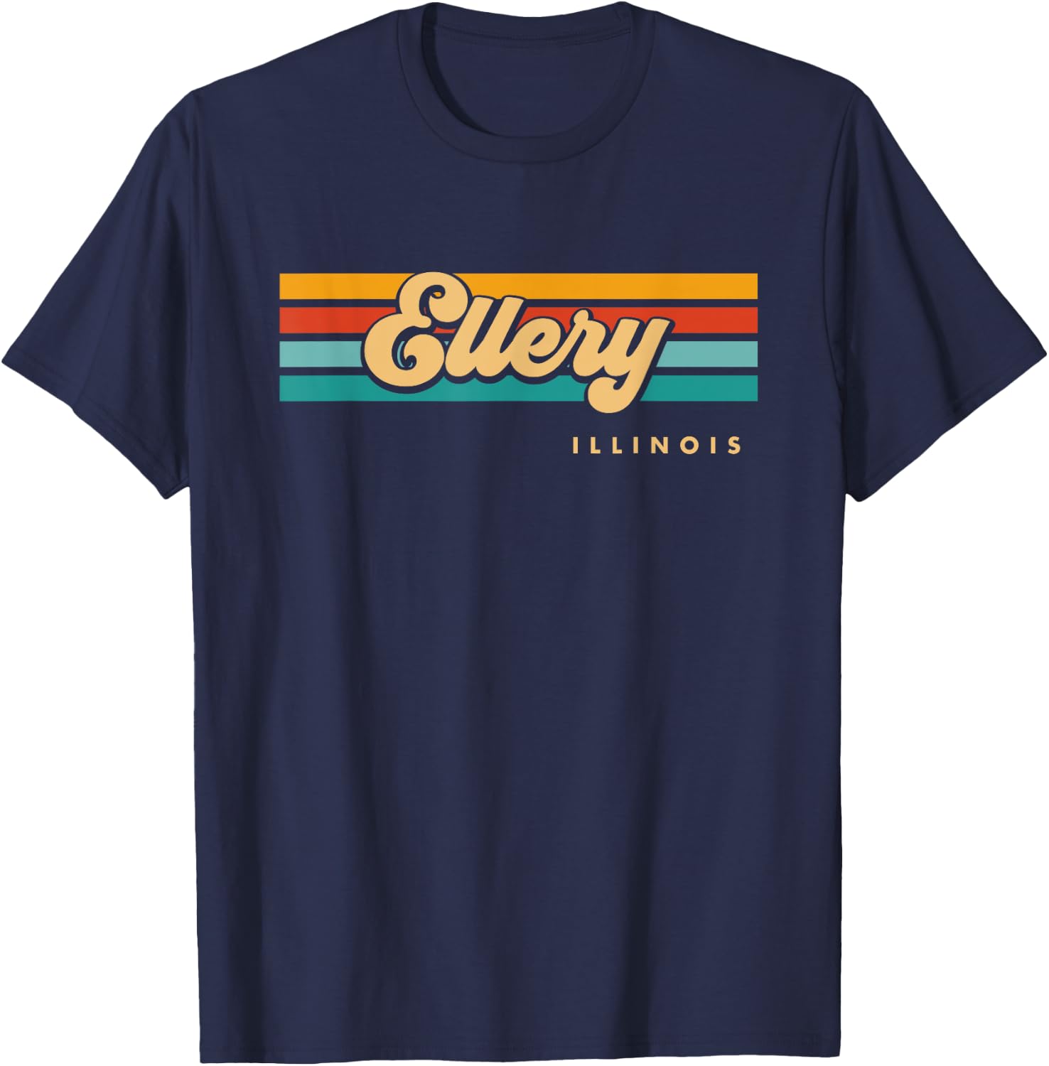 Vintage Sunset Stripes Ellery, Illinois T-Shirt - T-Shirt | Navy