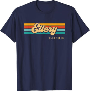 Vintage Sunset Stripes Ellery, Illinois T-Shirt - T-Shirt | Navy