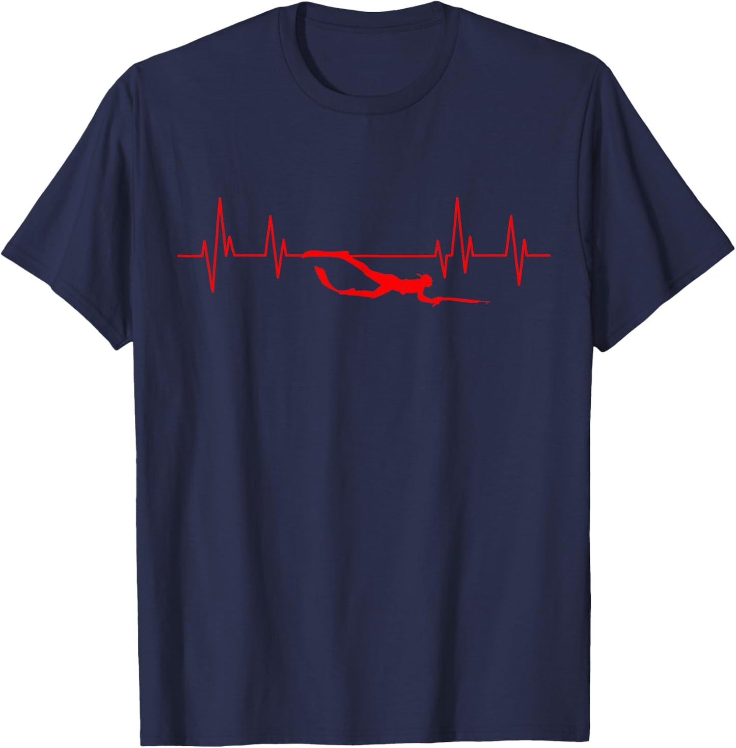 Spearfishing Heartbeat Diving Spearfisherman Hunting Sport T-Shirt - T-Shirt | Navy