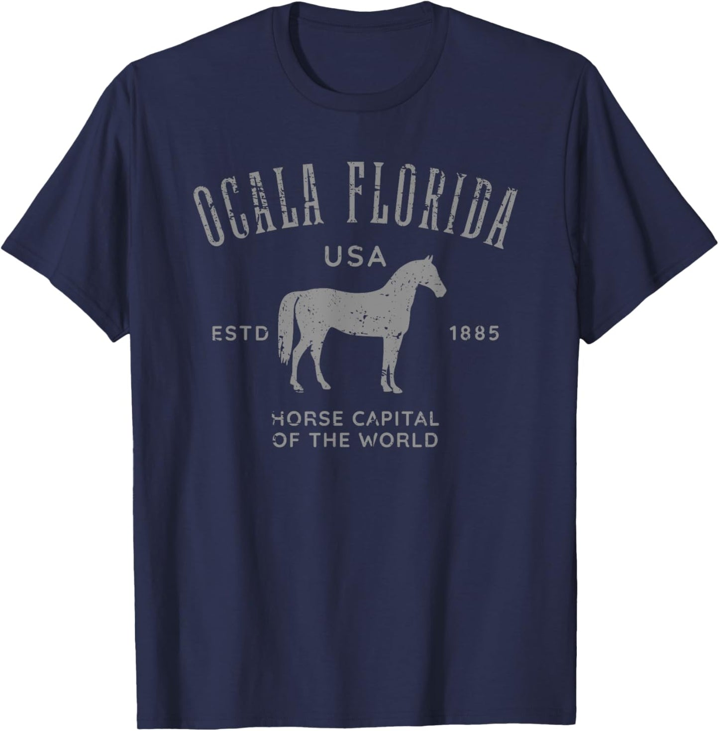 Ocala Florida USA Horse Capital Distressed Equestrian Design T-Shirt - T-Shirt | Navy
