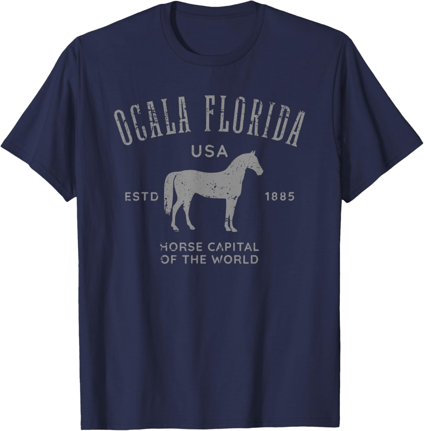 Ocala Florida USA Horse Capital Distressed Equestrian Design T-Shirt - T-Shirt | Navy