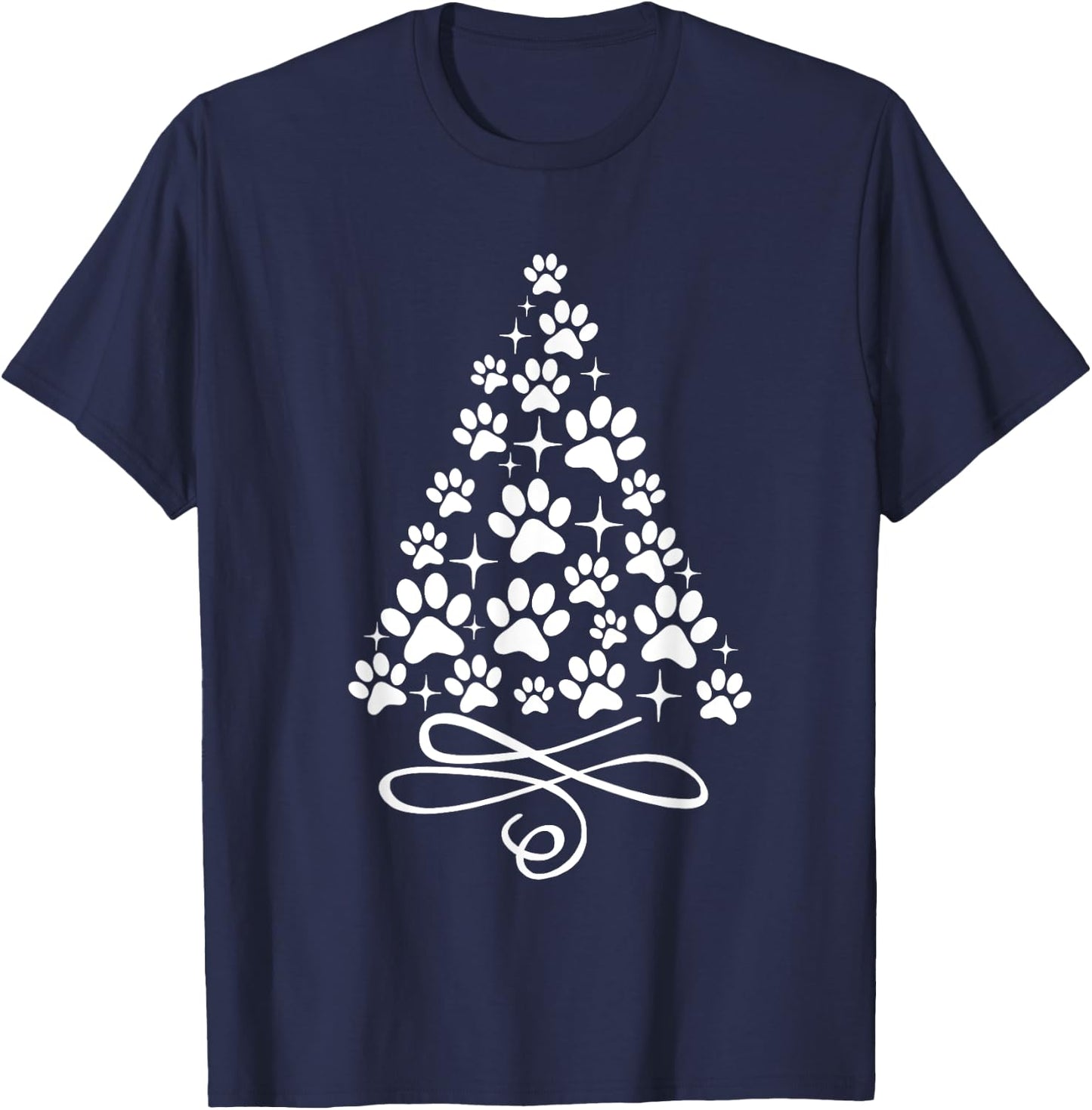 Dog Cat Paw Print on Christmas Tree Women Kids T-Shirt - T-Shirt | Navy