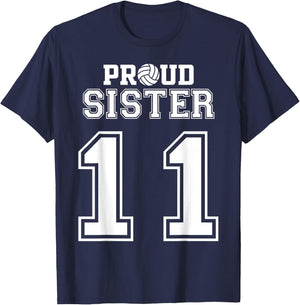 Custom Proud Volleyball Sister Number 11 Personalized Women T-Shirt - T-Shirt | Navy