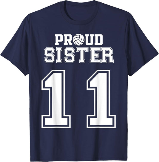 Custom Proud Volleyball Sister Number 11 Personalized Women T-Shirt - T-Shirt | Navy