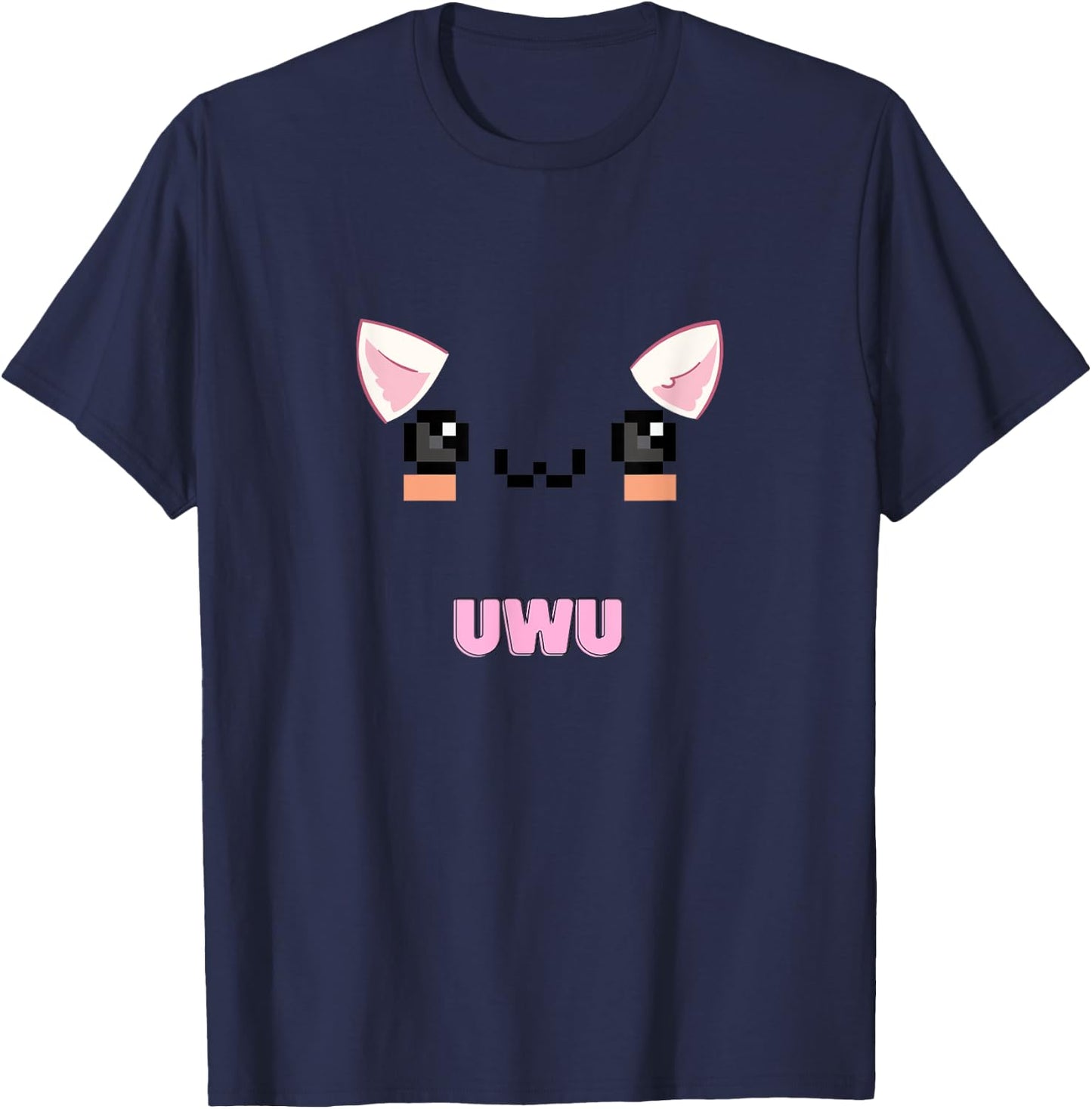 Kawaii Gamer Girl UwU with Cat Design T-Shirt - T-Shirt | Navy