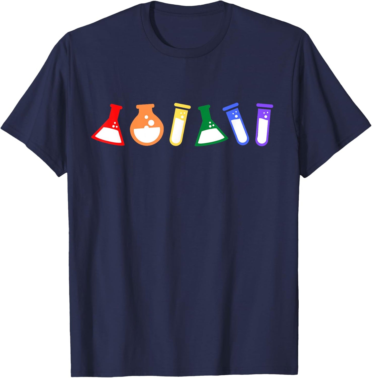 Rainbow Test Tube Beakers - Queer Scientist, Gay Scientist T-Shirt - T-Shirt | Navy